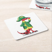 Ein Cartoon Tyrannosaur Rex verkleidet als Napoleo Rechteckiger Pappuntersetzer (angewinkelt)