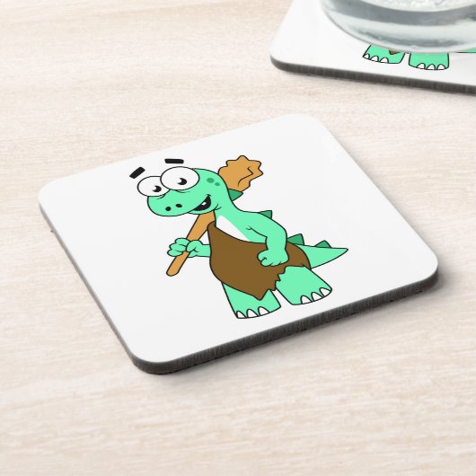 Ein Cartoon Tyrannosaurus Rex Caveman. Getränkeuntersetzer (Linke Seite)