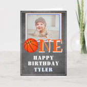 Ein Chalkboard Basketball Foto 1. Geburtstag  Karte (Vorderseite)
