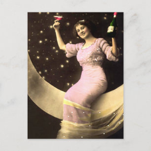Ein Champagnertoast auf dem Mond Postkarte