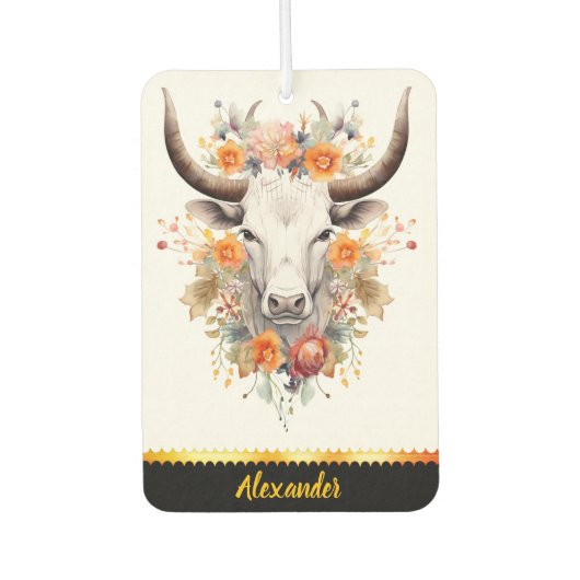 Ein charmantes, wie eine blühende Kuh gestaltetes Autolufterfrischer (Vorderseite)