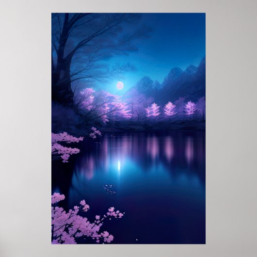 Ein Cherry Blossom See in der Nacht Poster (Vorne)