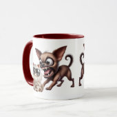 Ein Chihuahua-Hund greift eine Katze an. Tasse (Vorderseite Links)