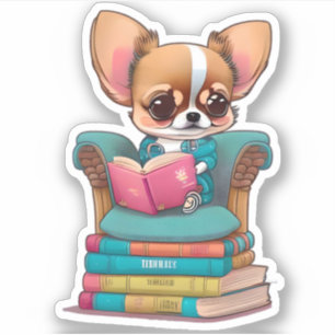 Ein Chihuahua-Welpe, der ein Buch liest Aufkleber