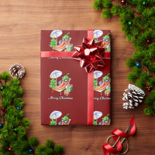 Ein Chili frohe Weihnachten unter Sonnenschirm und Geschenkpapier