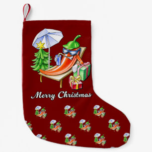 Ein Chili frohe Weihnachten unter Sonnenschirm und Kleiner Weihnachtsstrumpf