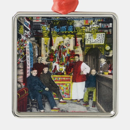 Ein Chinatown SceneHanford, CA Silbernes Ornament (Vorne)