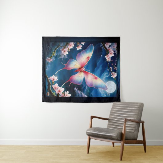 Ein chinesischer Mondmond, der mitten in Kirschblü Wandteppich (Beispiel (Horizontal))