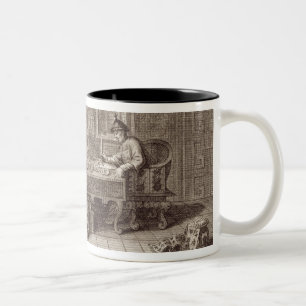 Ein chinesisches Kalligraphie-Geschäft, von einem Zweifarbige Tasse
