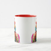 Ein Clown reitet auf ein Regenbogenpferd. Tasse (Zentrum)