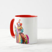 Ein Clown reitet auf ein Regenbogenpferd. Tasse (Vorderseite Links)