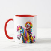 Ein Clown und sein buntes Pferd. Tasse (Links)