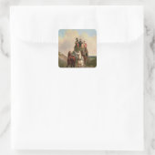 Ein Coach und vier auf offener Straße Quadratischer Aufkleber (Tasche)