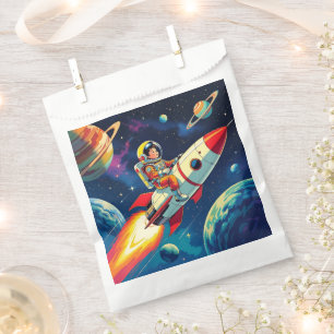 Ein Comic-Book-Style-Boy auf einer Rakete im Weltr Geschenktütchen