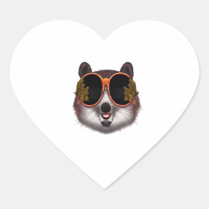 Ein Cooler Tanuki mit Verzierter Sonnenbrille Herz-Aufkleber