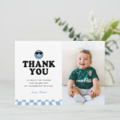 Ein Cooler Typ Blue Happy Foto Boy 1. Geburtstag Dankeskarte (Stehend Vorderseite)