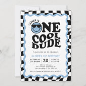 Ein Cooler Typ Blue Smile Face Boy 1. Geburtstag Einladung (Vorderseite)