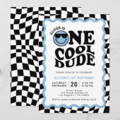 Ein Cooler Typ Blue Smile Face Boy 1. Geburtstag Einladung (Vorne/Hinten)