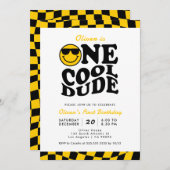 Ein Cooler Typ Gelbes Lächelgesicht am 1. Geburtst Einladung (Vorne/Hinten)