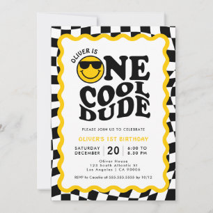 Ein Cooler Typ   Wavy Happy Face Boy 1. Geburtstag Einladung
