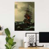 Ein cooles Schiff auf dem stürmischen Ozean | AI A Poster (Heimbüro)
