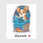 Ein Corgi-Welpe, der ein Buch liest Aufkleber (Blatt)