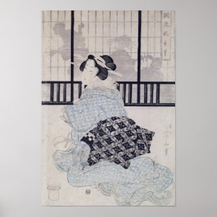 Ein Courtisan mit einem Shamisen Poster