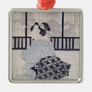 Ein Courtisan mit einem Shamisen Silbernes Ornament