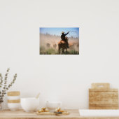 Ein Cowboy, der die Herde an einem Rind arbeitet Poster (Küche)
