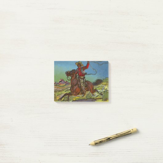 Ein Cowboy schwingt eine Lasso aus dem Pferd Post-it Klebezettel (Auf Schreibtisch)