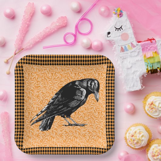 Ein Crow oder ein Raven Halloween Orange und Black Pappteller (Party)