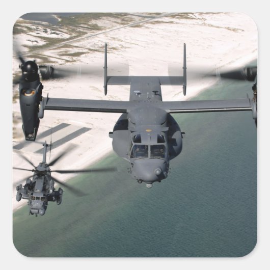 Ein CV-22 Osprey und ein MH-53 Pave Low Quadratischer Aufkleber (Vorderseite)