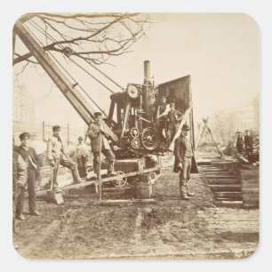 Ein Dampfkran, der während des Gebäude von Quadratischer Aufkleber