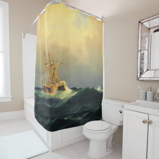 Ein Dampfschiff im Sturm im Atlantischen Ozean Duschvorhang (Beispiel)