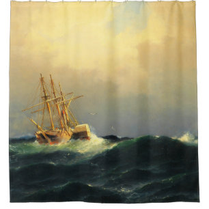 Ein Dampfschiff im Sturm im Atlantischen Ozean Duschvorhang