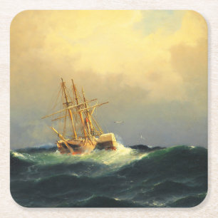 Ein Dampfschiff im Sturm im Atlantischen Ozean Rechteckiger Pappuntersetzer