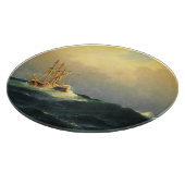 Ein Dampfschiff im Sturm im Atlantischen Ozean Schneidebrett (Ecke)