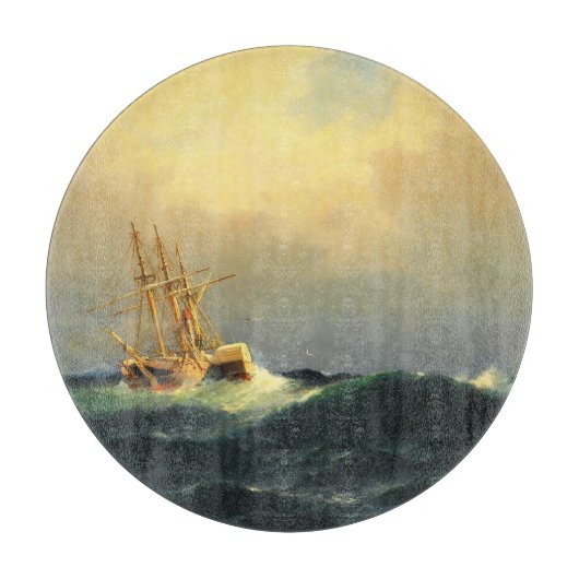 Ein Dampfschiff im Sturm im Atlantischen Ozean Schneidebrett (Vorderseite)