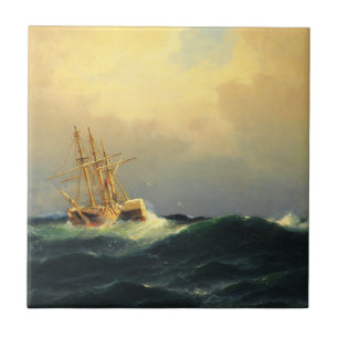 Ein Dampfschiff in einem Sturm im Atlantischen Oze Fliese