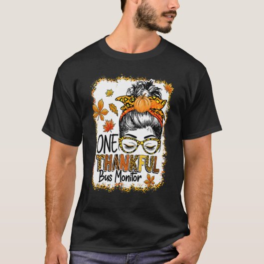 Ein dankbarer Bus Monitor Messy Bun Erntedank Fa T-Shirt (Vorderseite)