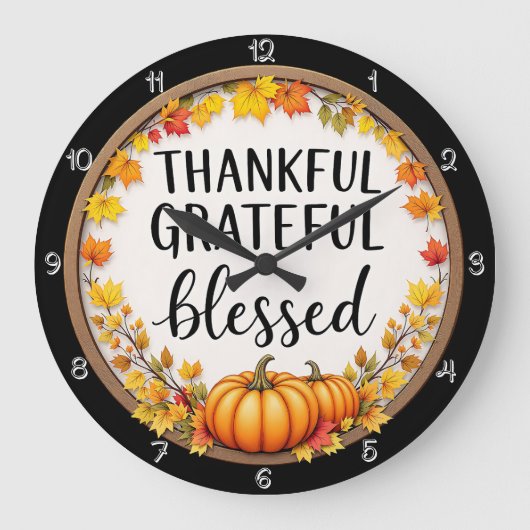 Ein dankbarer, dankbarer und gesegneter Kürbis Große Wanduhr (Vorderseite)