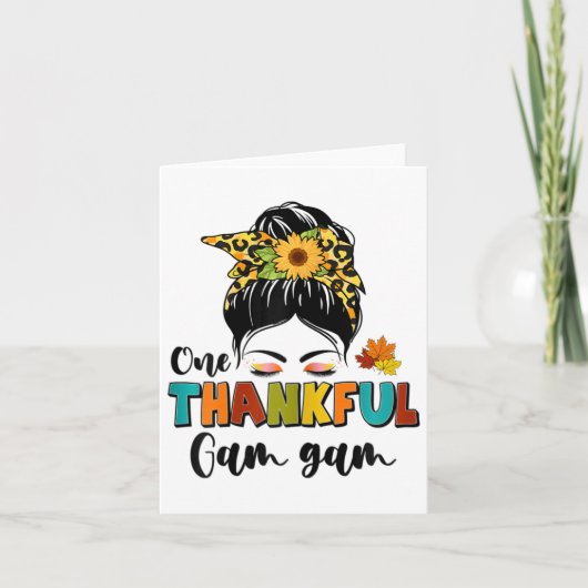 Ein dankbarer Gam Gam Leopard Messy Bun Fall Danke Karte (Vorderseite)