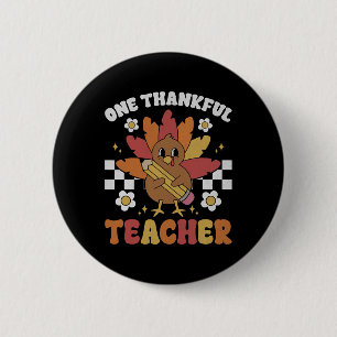 Ein dankbarer Lehrer Erntedankfest Retro Groovy He Button