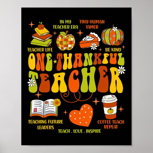 Ein dankbarer Lehrer Retro Groovy Lehrer Thanksgi Poster (Vorne)