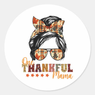Ein dankbarer Mama Erntedank Messy Bun Herbstfest Runder Aufkleber