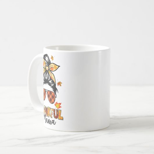 Ein dankbarer Mama Funny Messy Bun Herbst Herbst a Kaffeetasse (Vorderseite Links)