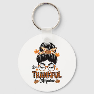 Ein dankbarer Mama Funny Messy Bun Herbst Herbst a Schlüsselanhänger