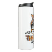 Ein dankbarer Mama Messy Bun Herbstlaub Herbst als Thermosbecher (Nach links gedreht)