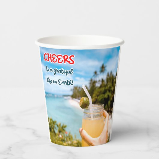 Ein dankbares Leben auf Erden Pappbecher (Rückseite)