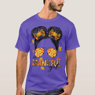 Ein dankbares Mädchen Messy Bun Funny Fall Herbst T-Shirt